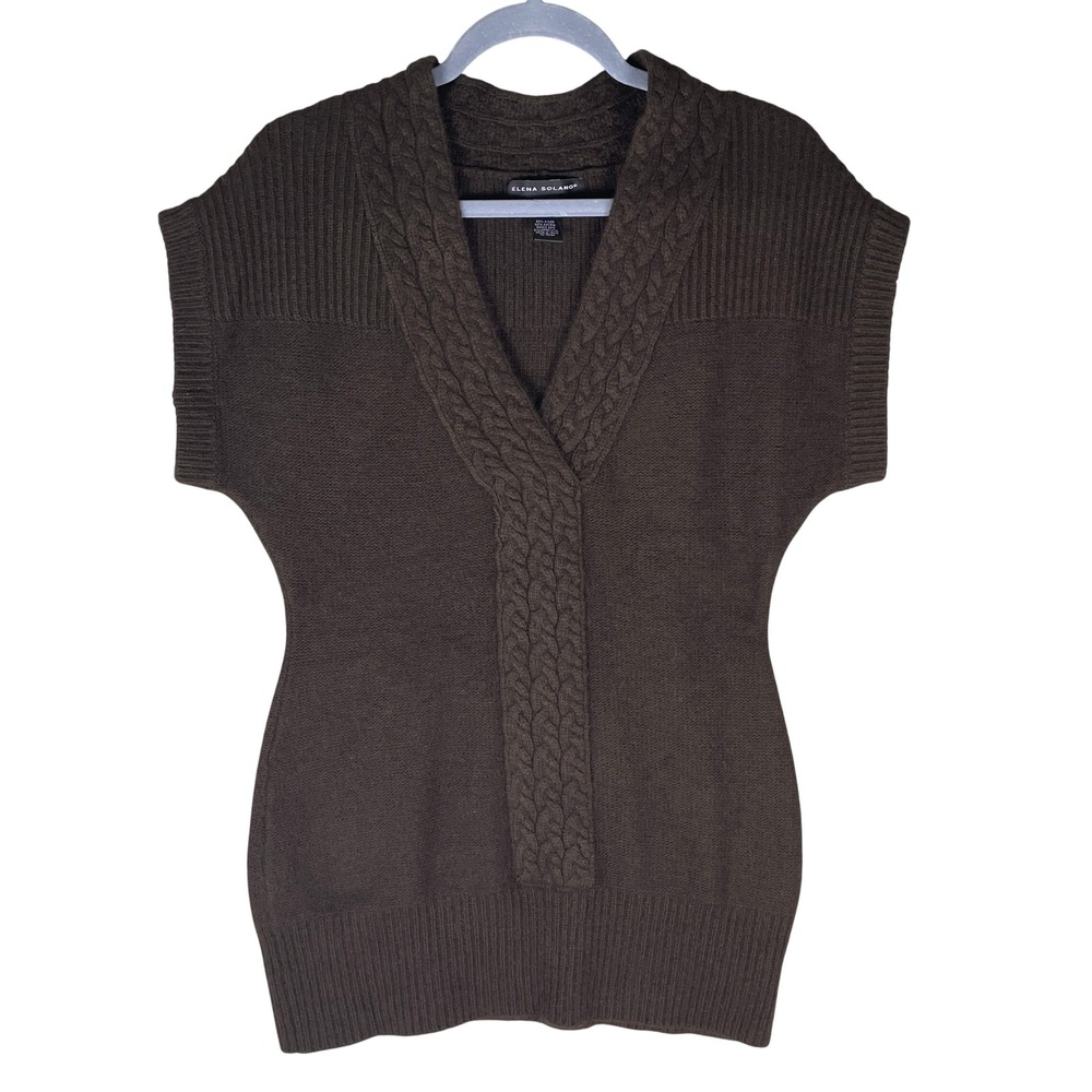 Elena Solano Sweater Womens Small Brown Excellent Angora Wool Cable Knit 90s
